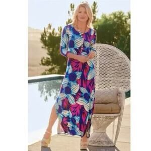 Soft Surroundings NWT Serena Maxi Nazarine Blue Multi Dress XL Retail $130